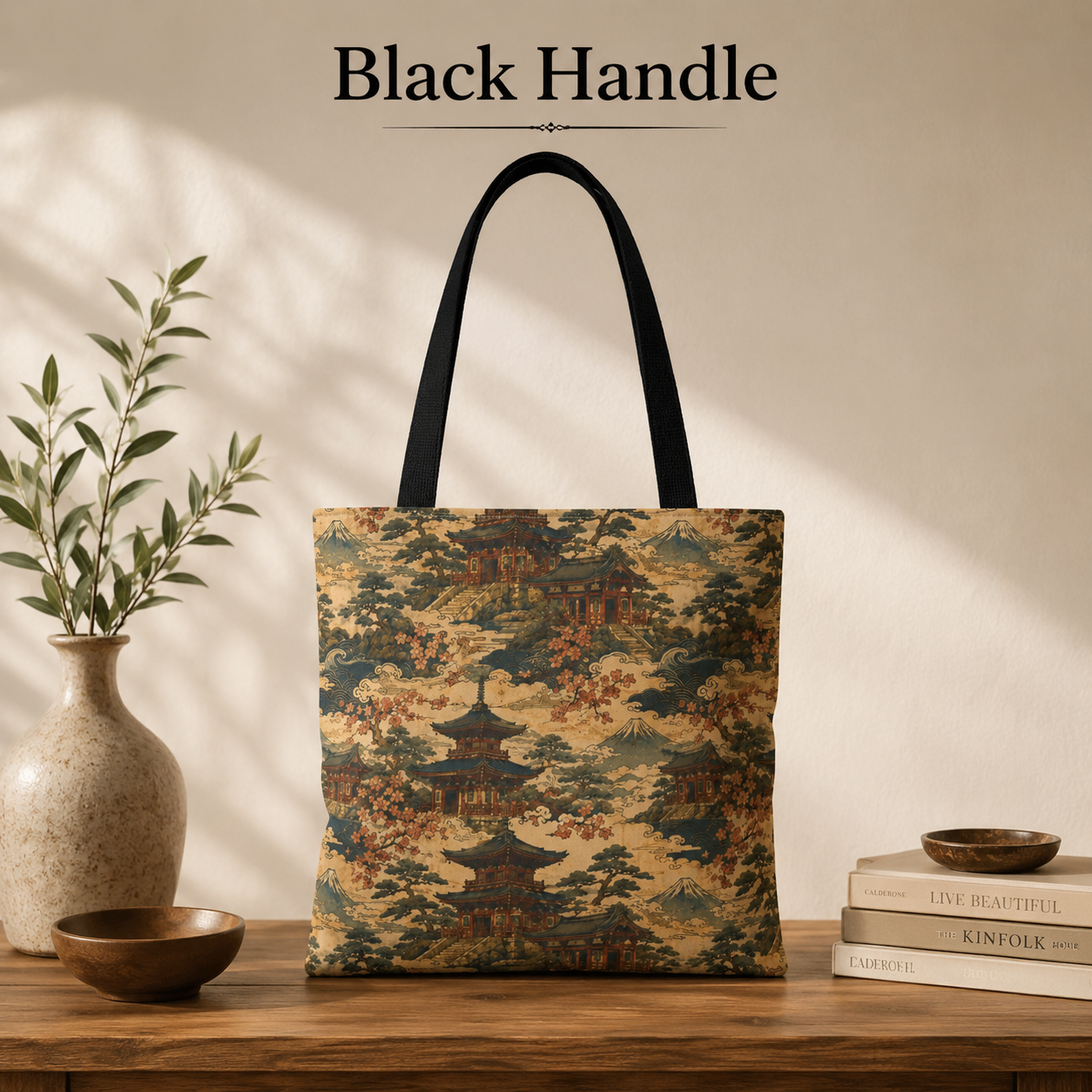 Vintage Japanese Temple Painting Full Art Tote Bag