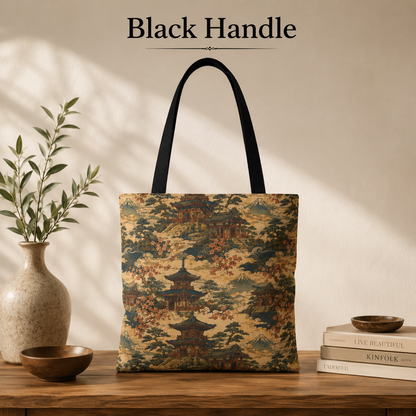 Vintage Japanese Temple Painting Full Art Tote Bag