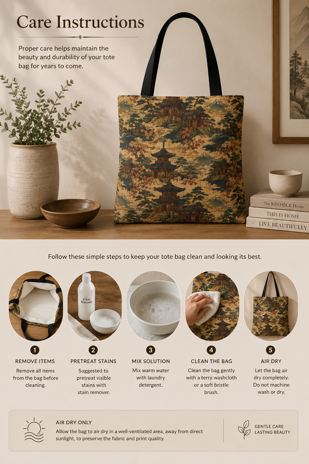 Vintage Japanese Temple Painting Full Art Tote Bag