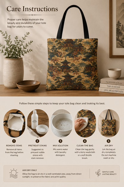 Vintage Japanese Temple Painting Full Art Tote Bag