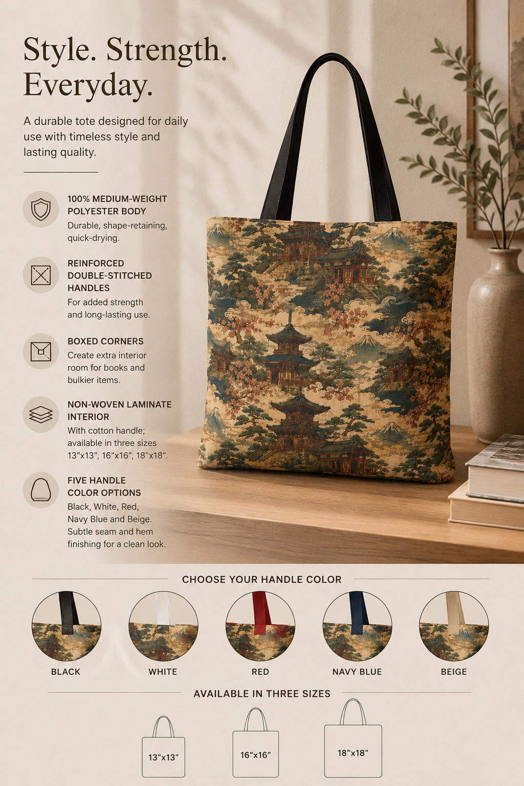 Vintage Japanese Temple Painting Full Art Tote Bag