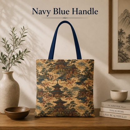 Vintage Japanese Temple Painting Full Art Tote Bag