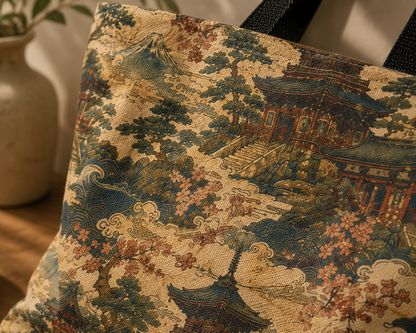 Vintage Japanese Temple Painting Full Art Tote Bag