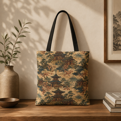 Vintage Japanese Temple Painting Full Art Tote Bag
