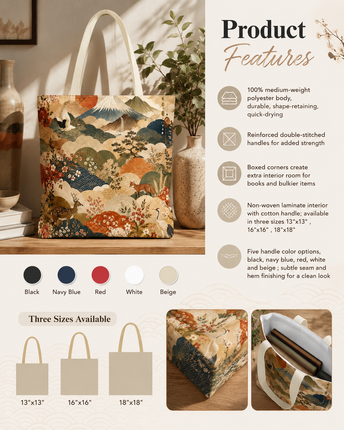Vintage Japanese Animal Landscape Painting Full Art Tote Bag