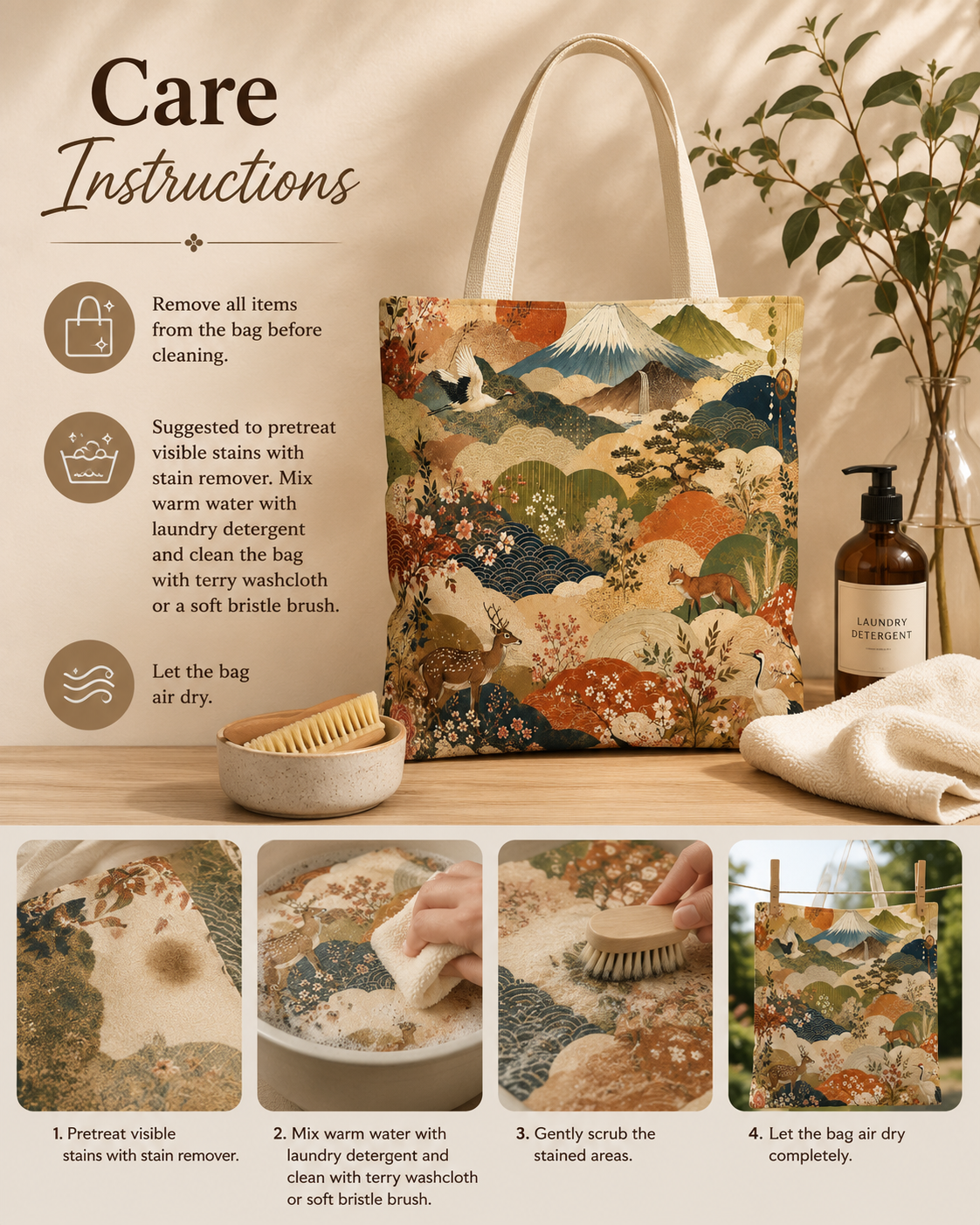 Vintage Japanese Animal Landscape Painting Full Art Tote Bag