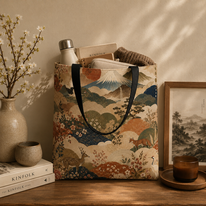 Vintage Japanese Animal Landscape Painting Full Art Tote Bag