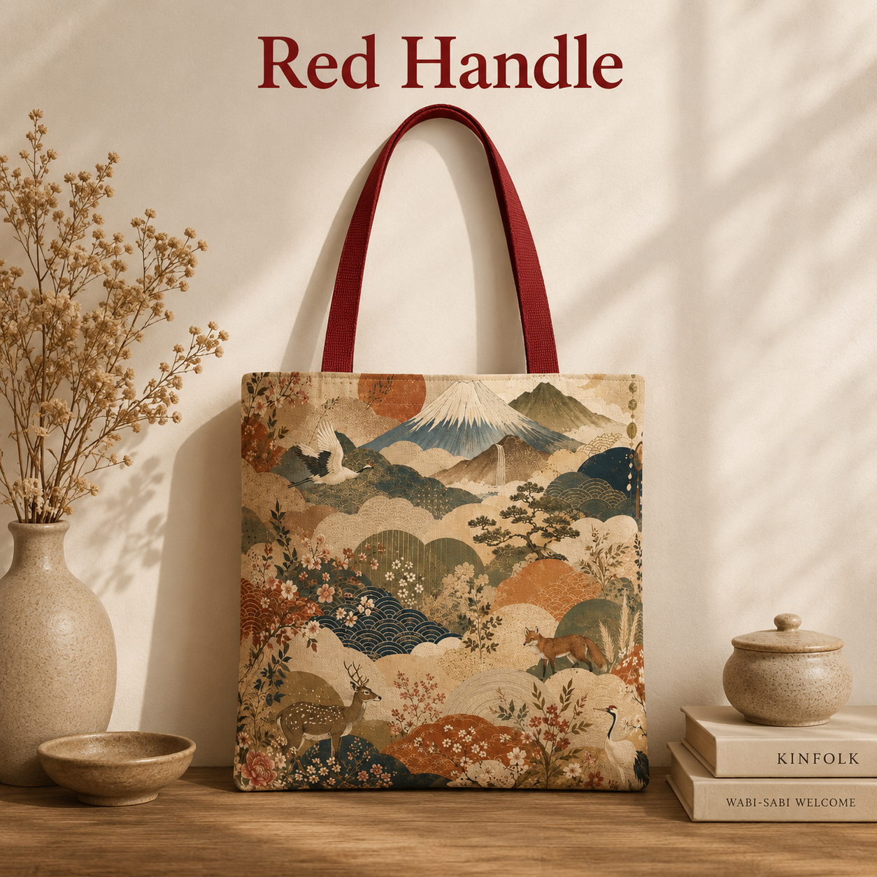 Vintage Japanese Animal Landscape Painting Full Art Tote Bag