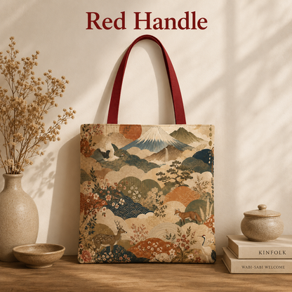 Vintage Japanese Animal Landscape Painting Full Art Tote Bag