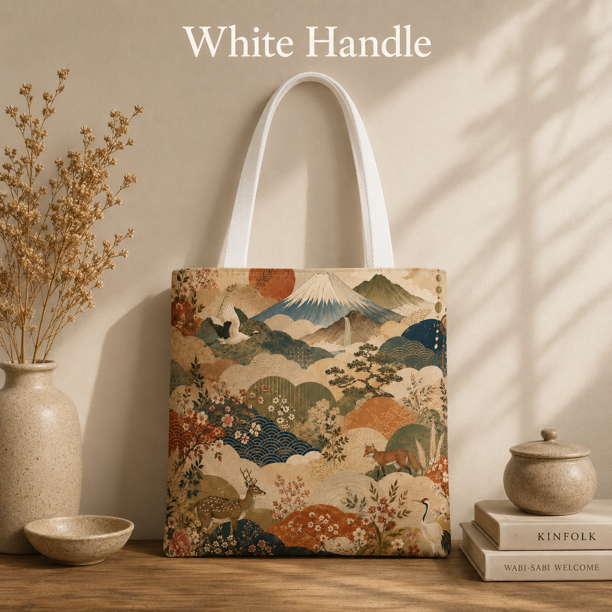 Vintage Japanese Animal Landscape Painting Full Art Tote Bag