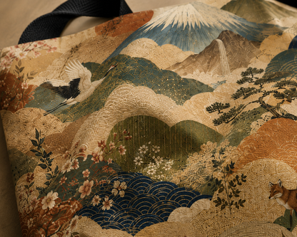Vintage Japanese Animal Landscape Painting Full Art Tote Bag