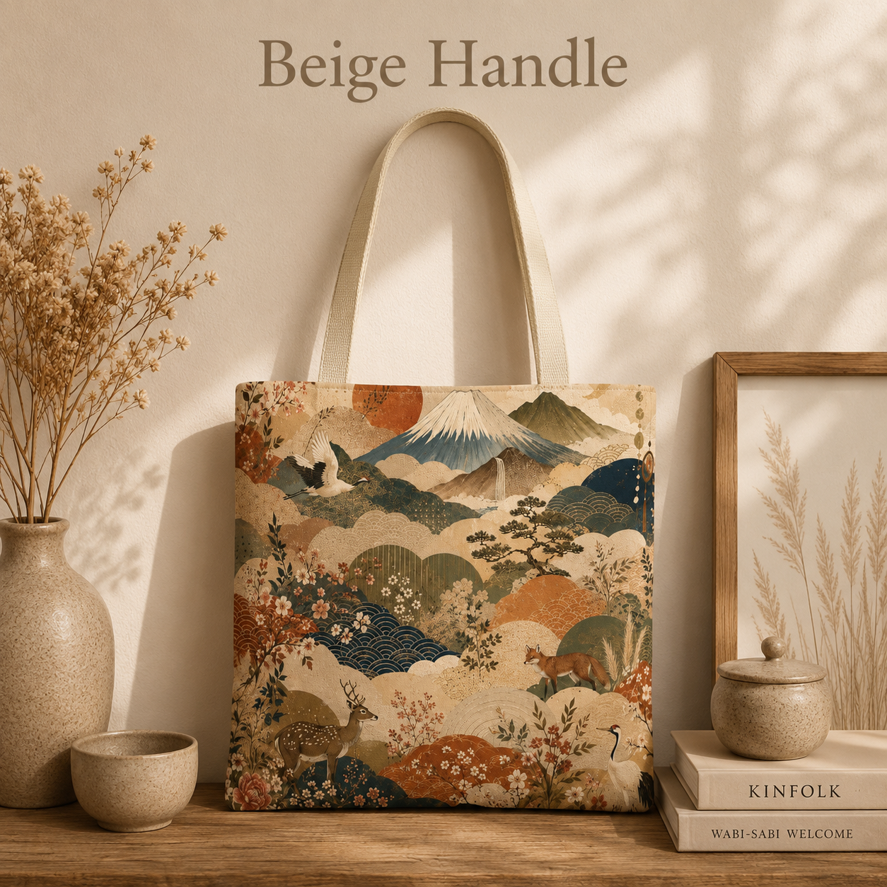 Vintage Japanese Animal Landscape Painting Full Art Tote Bag