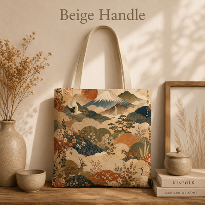 Vintage Japanese Animal Landscape Painting Full Art Tote Bag