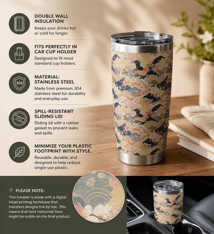 Vintage Japanese Wave & Clouds Painting 20oz Insulated Tumbler Water Bottle