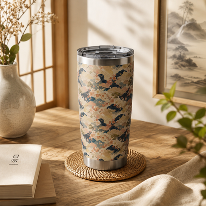Vintage Japanese Wave & Clouds Painting 20oz Insulated Tumbler Water Bottle