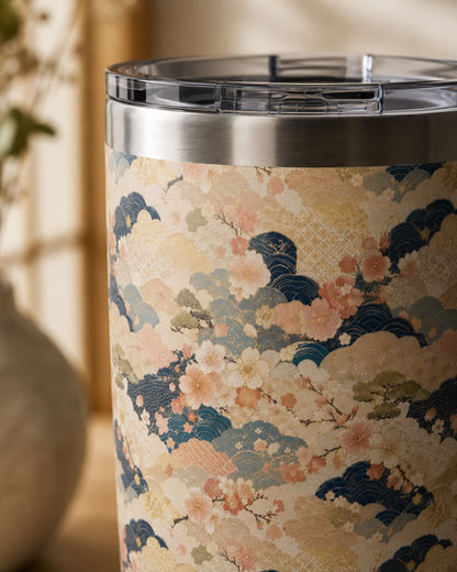 Vintage Japanese Wave & Clouds Painting 20oz Insulated Tumbler Water Bottle