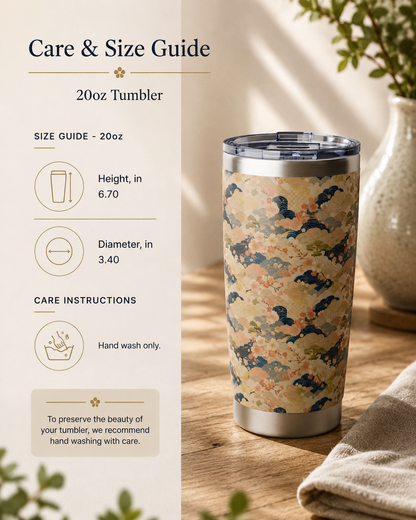 Vintage Japanese Wave & Clouds Painting 20oz Insulated Tumbler Water Bottle