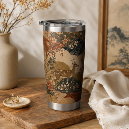 Vintage Japanese Animal Landscape Painting 20oz Insulated Tumbler Water Bottle