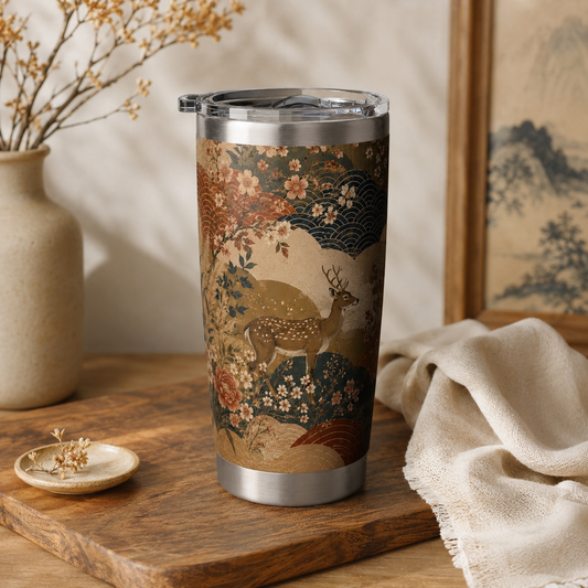 Vintage Japanese Animal Landscape Painting 20oz Insulated Tumbler Water Bottle