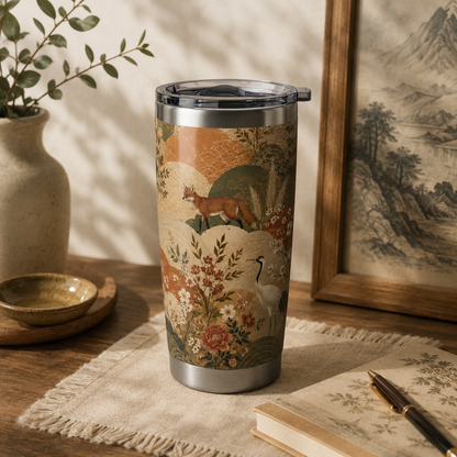 Vintage Japanese Animal Landscape Painting 20oz Insulated Tumbler Water Bottle