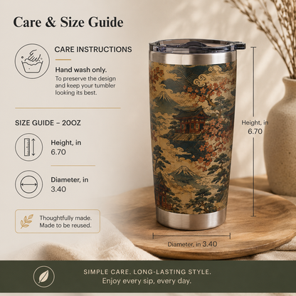 Vintage Japanese Temple Painting 20oz Insulated Tumbler Water Bottle