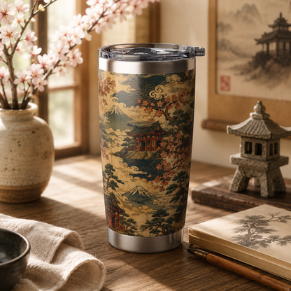 Vintage Japanese Temple Painting 20oz Insulated Tumbler Water Bottle