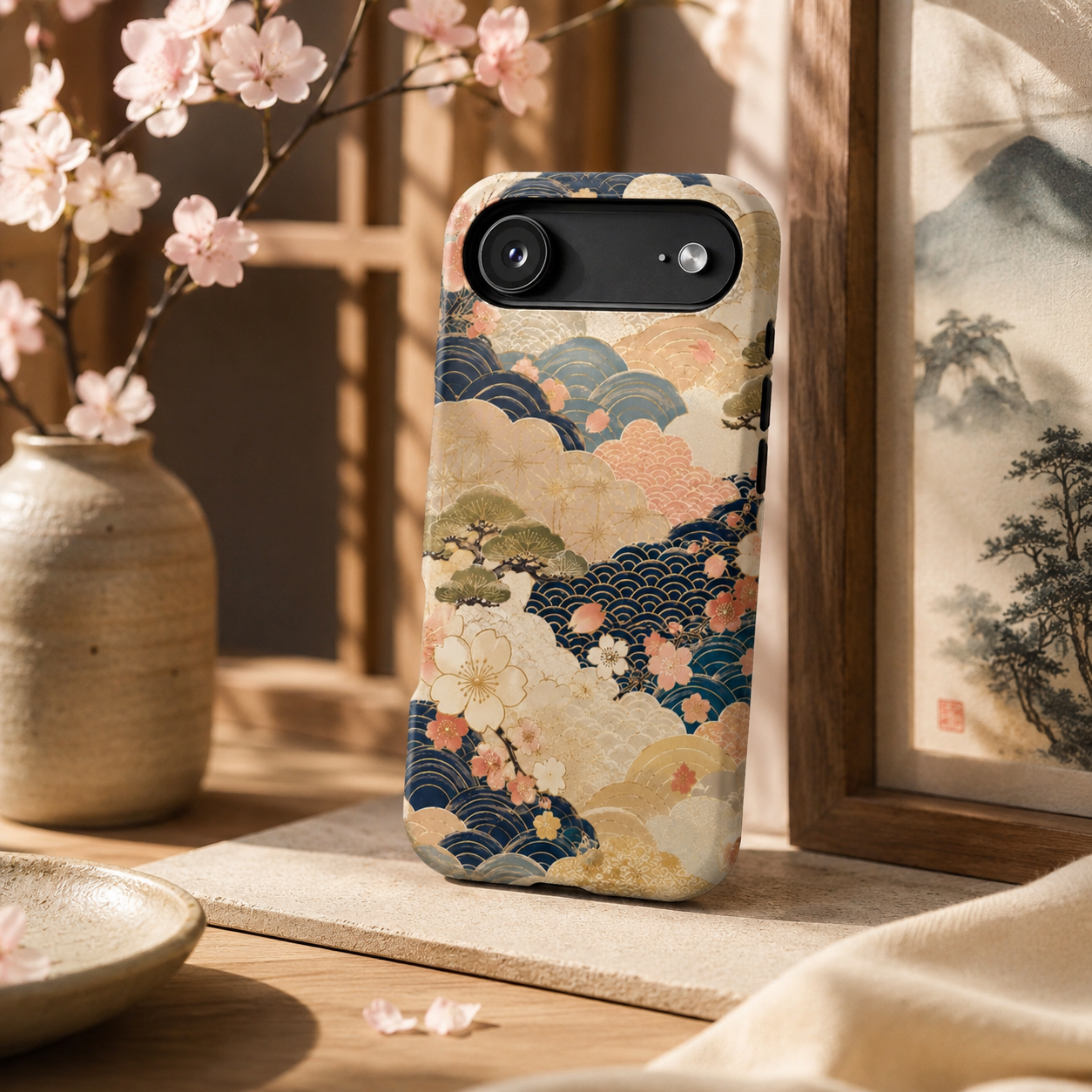 Vintage Japanese Floral Wave Magnetic Impact-Resistant iPhone Cases