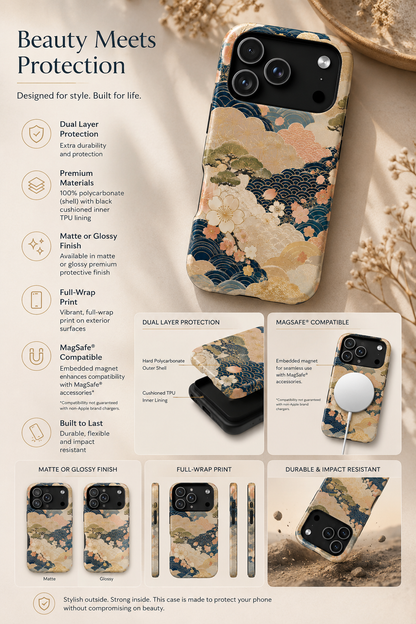 Vintage Japanese Floral Wave Magnetic Impact-Resistant iPhone Cases