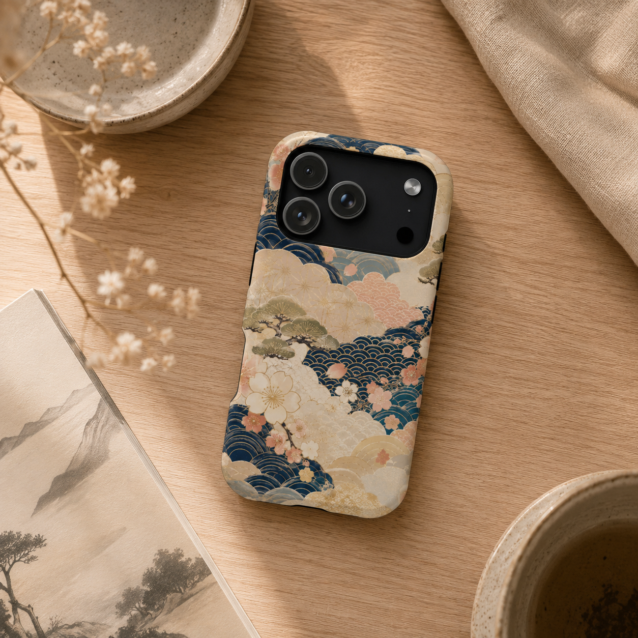 Vintage Japanese Floral Wave Magnetic Impact-Resistant iPhone Cases