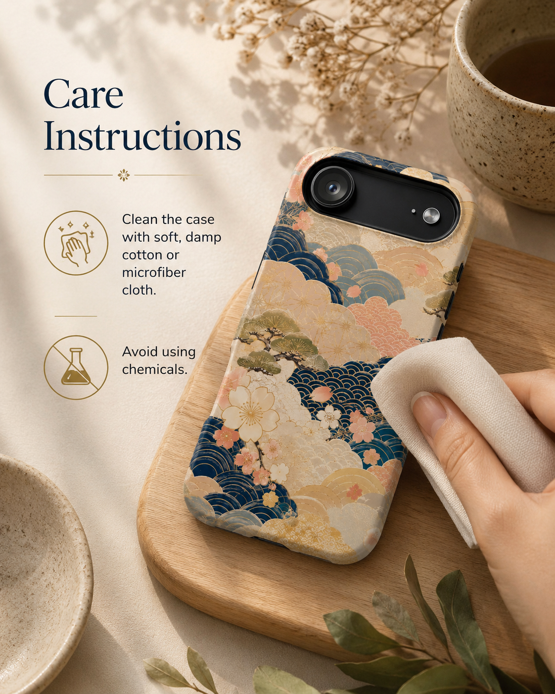 Vintage Japanese Floral Wave Magnetic Impact-Resistant iPhone Cases