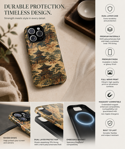 Vintage Japanese Temple Painting Magnetic Impact-Resistant iPhone Cases