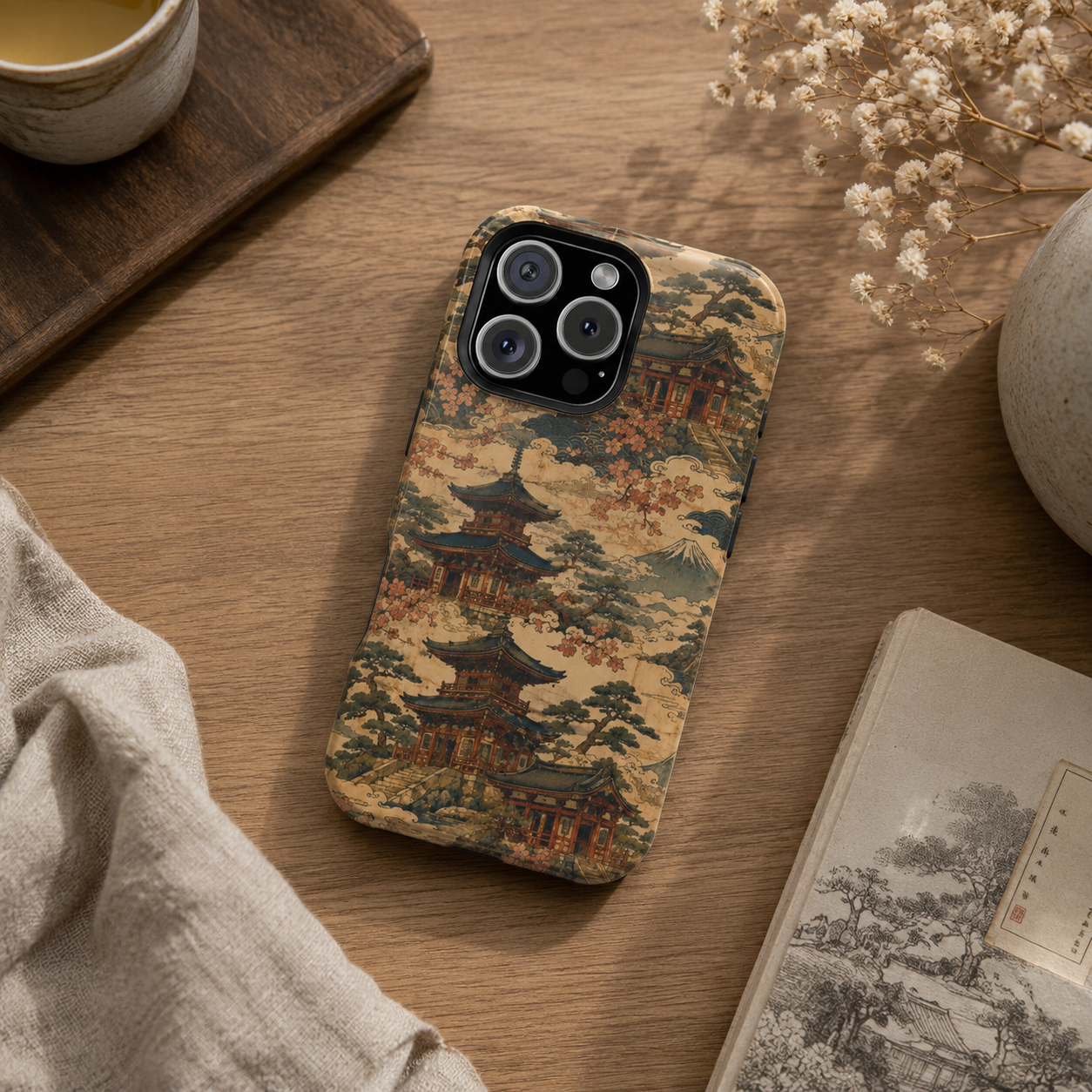 Vintage Japanese Temple Painting Magnetic Impact-Resistant iPhone Cases