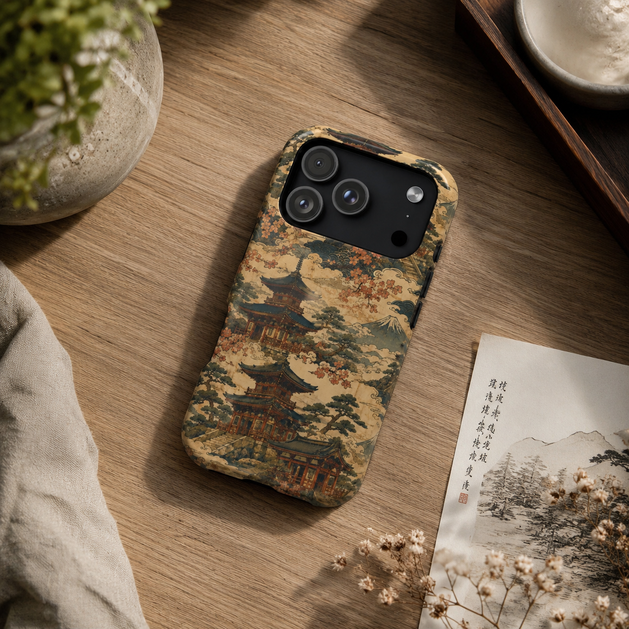 Vintage Japanese Temple Painting Magnetic Impact-Resistant iPhone Cases