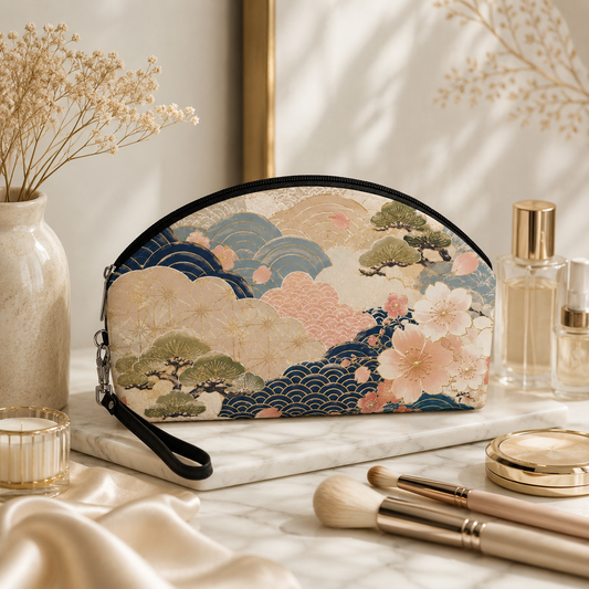 Vintage Japanese Wave & Clouds Painting Cosmetic Makeup Pouch