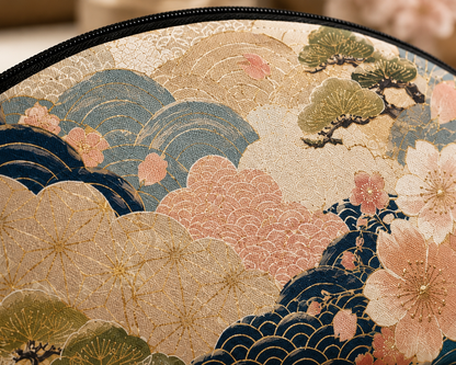 Vintage Japanese Wave & Clouds Painting Cosmetic Makeup Pouch