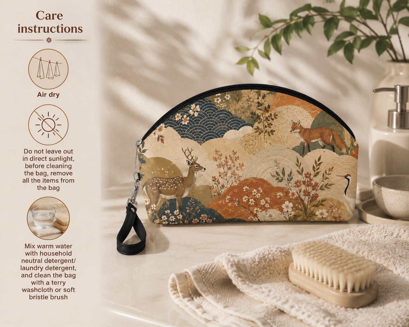 Vintage Japanese Animal Painting Cosmetic Makeup Pouch