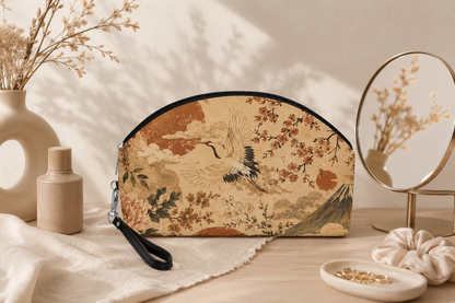Vintage Japanese Crane Painting Cosmetic Makeup Pouch