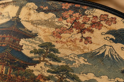 Vintage Japanese Temple Painting Cosmetic Makeup Pouch