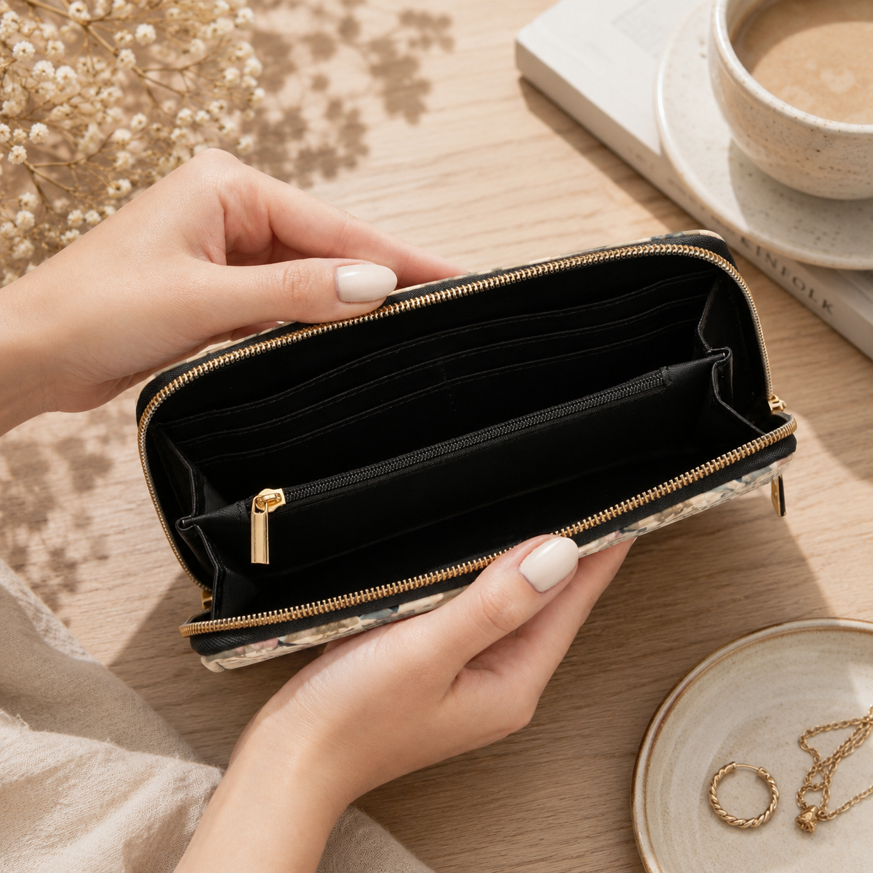 Vintage Japanese Blossom Wave Zipper Wallet