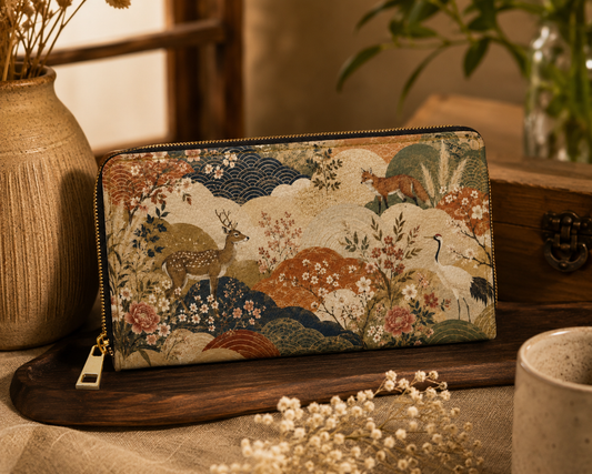 Vintage Japanese Animal Landscape Zipper Wallet