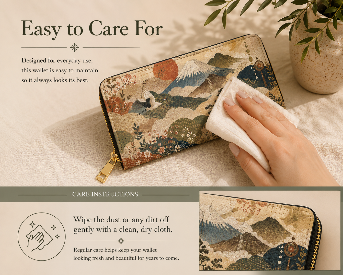 Vintage Japanese Animal Landscape Zipper Wallet