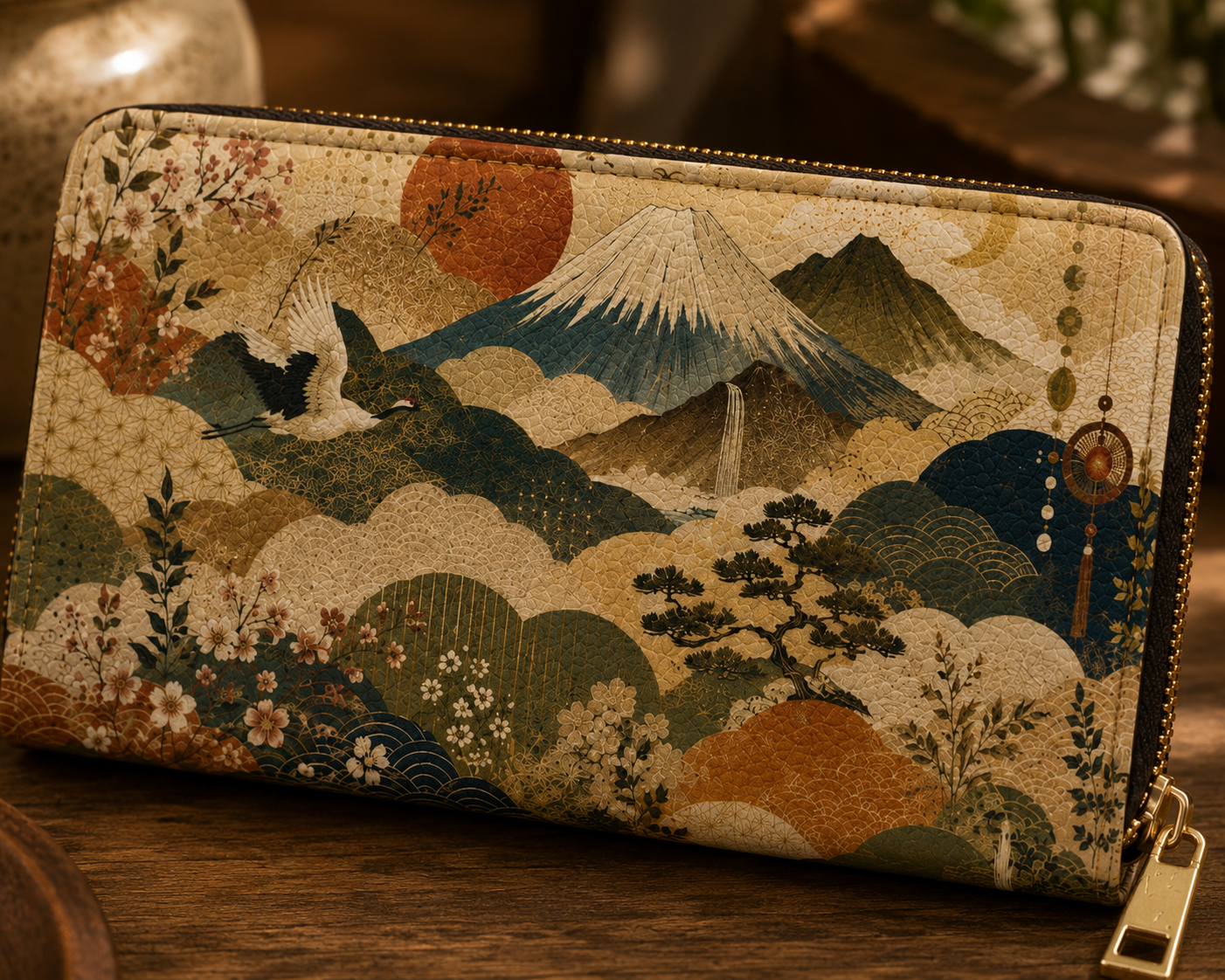 Vintage Japanese Animal Landscape Zipper Wallet
