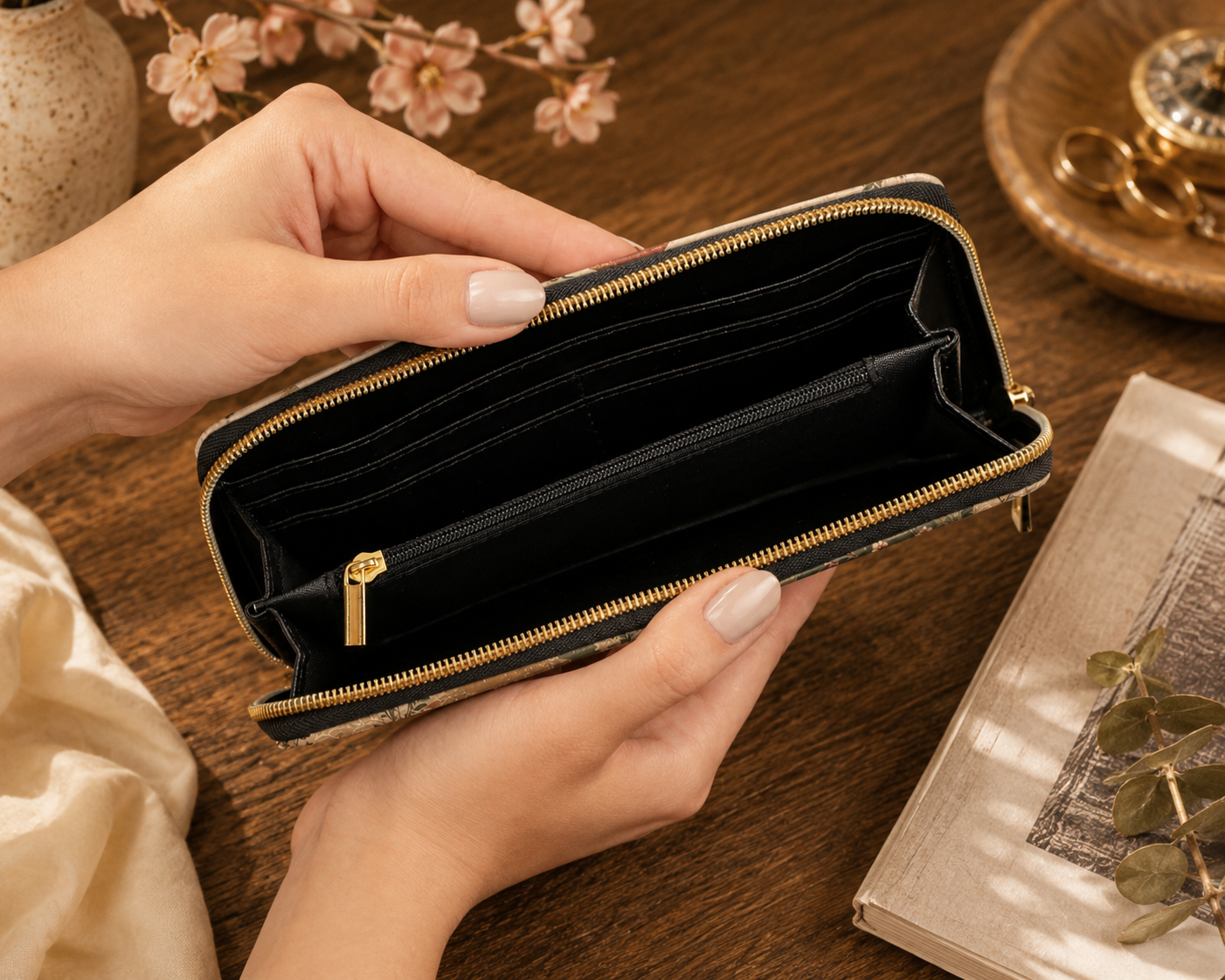 Vintage Japanese Wave Painting Zipper Wallet