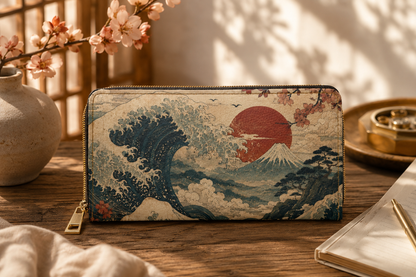 Vintage Japanese Wave Painting Zipper Wallet
