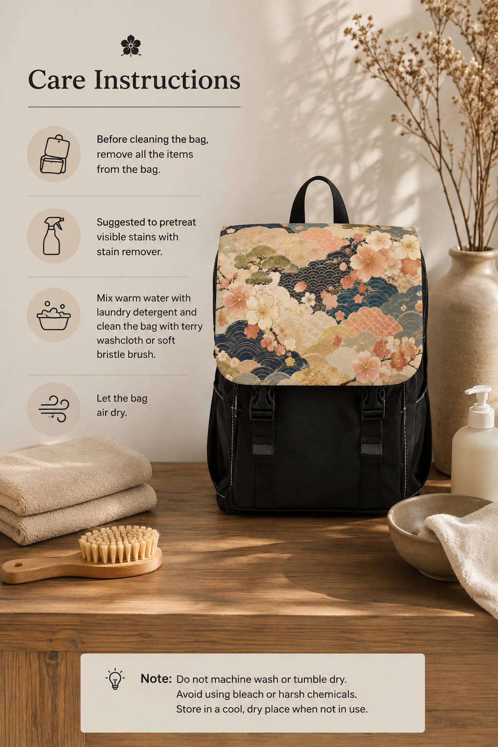 Vintage Japanese Floral Wave Sakura Backpack