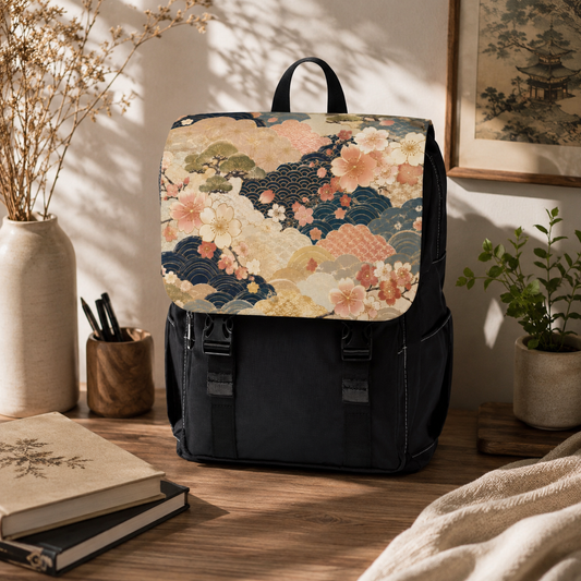 Vintage Japanese Floral Wave Sakura Backpack