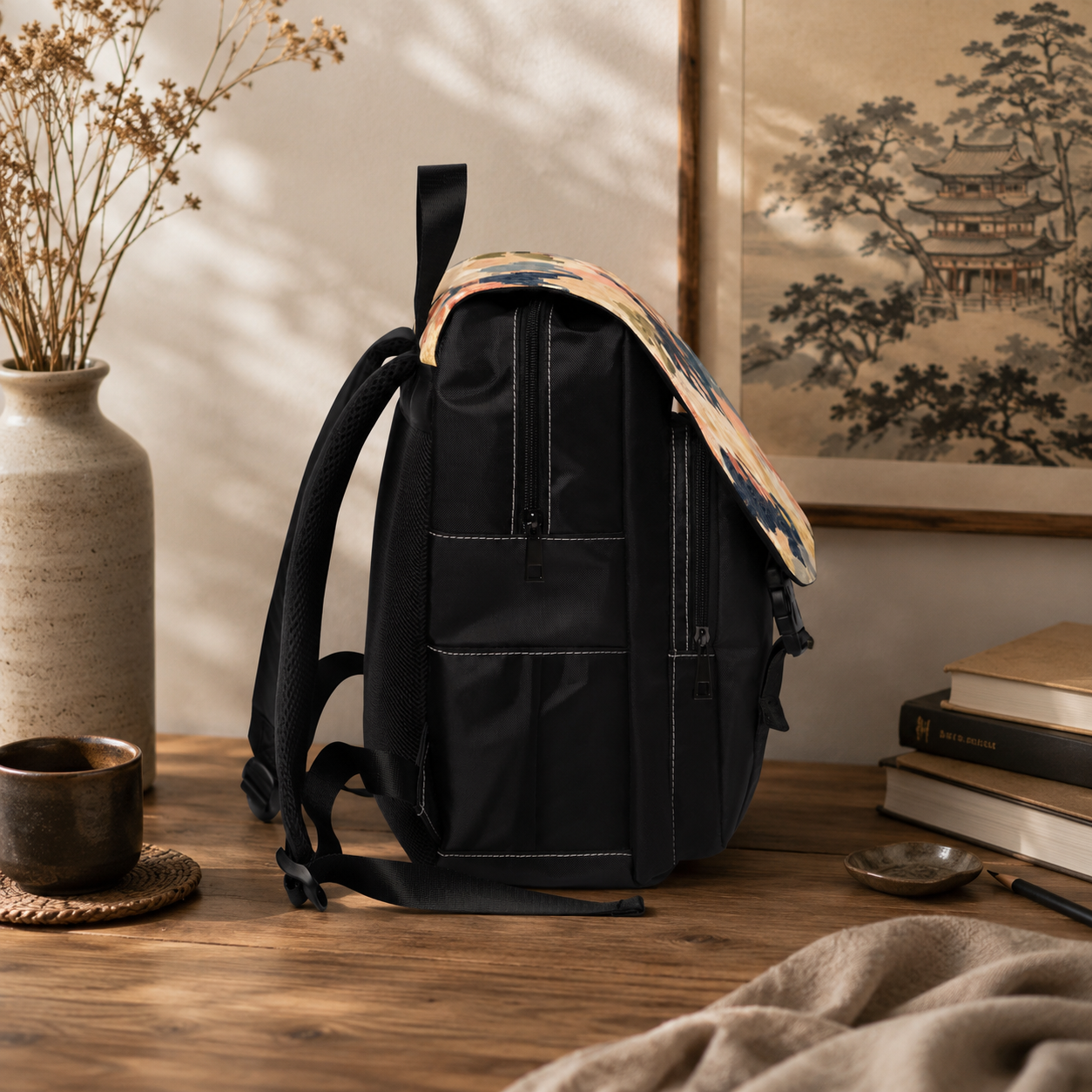 Vintage Japanese Floral Wave Sakura Backpack