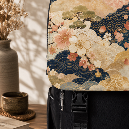 Vintage Japanese Floral Wave Sakura Backpack