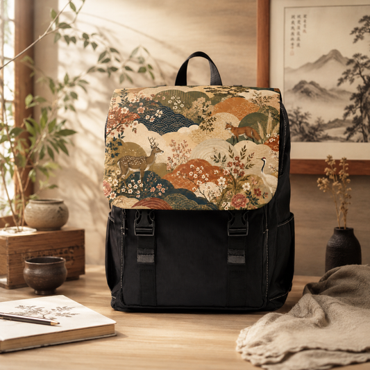 Vintage Japanese Animal Landscape Painting Backpack