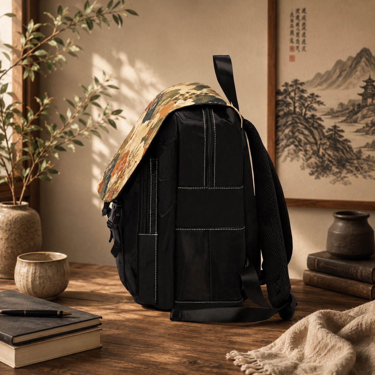 Vintage Japanese Animal Landscape Painting Backpack